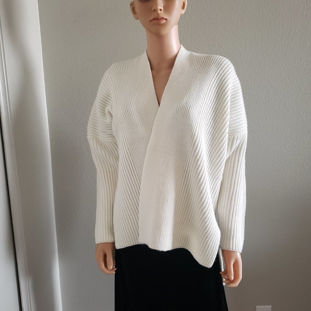 A.IDA Italian White Knit Cardigan High-Low L Italy New